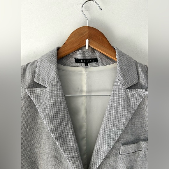 THEORY Light Gray Checkered One Button Blazer - Picture 3 of 6